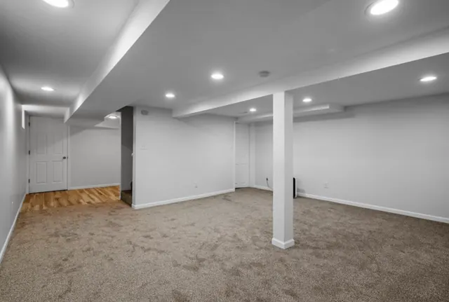 Finished basement with recessed lighting, Twin Cities